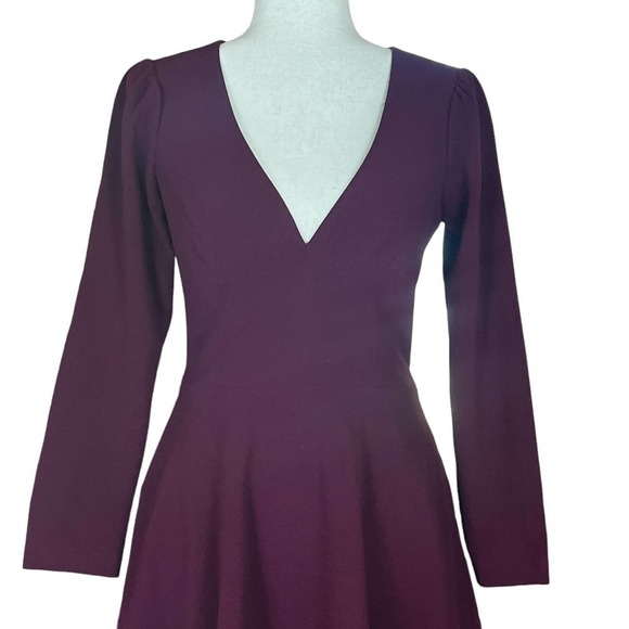 DRESS THE POPULATION CATRINE FIT & FLARE STRETCH CREPE MIDI DRESS BURGUNDY NWT - Picture 4 of 16